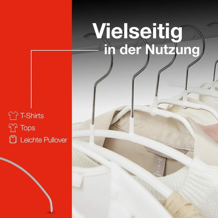 MAWA Kleiderbügel Light, Set mit 20 platzsparenden und rutschfesten Bügeln, ideal für T-Shirts, Tops