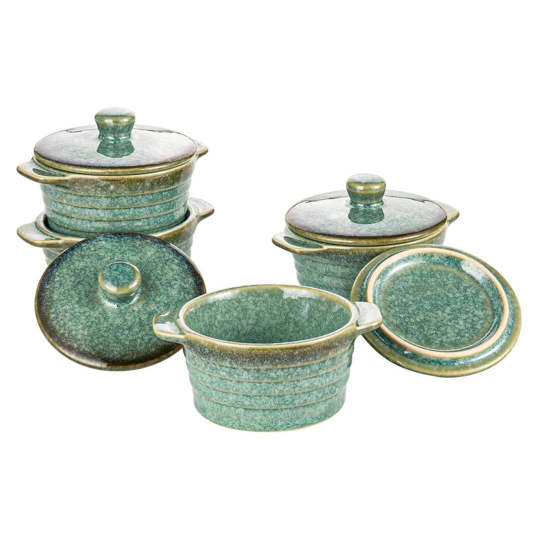 HENXFEN LEAD Mini Cocottes aus Steinzeug, 230ml Auflaufförmchen Souffle Förmchen mit Deckel, 4er-Set