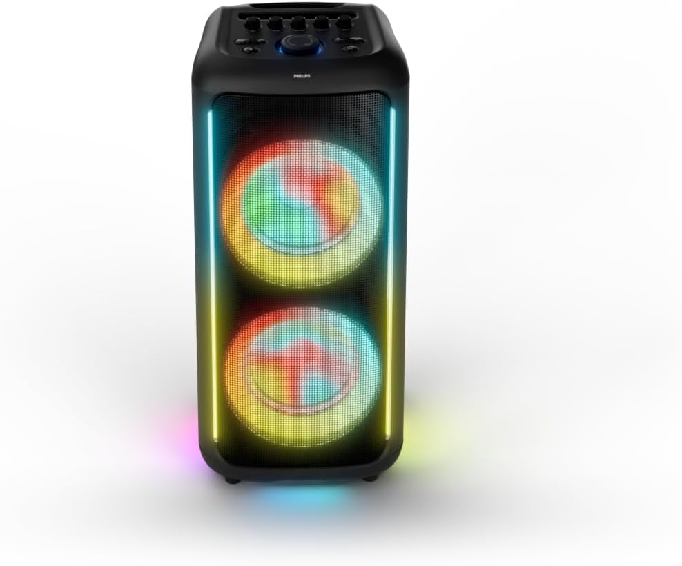 Philips TAX5000E Bluetooth-Party-Lautsprecher, 200 W Leistung, Bass+, Lichtshow, 14 Std. Akku, TWS,