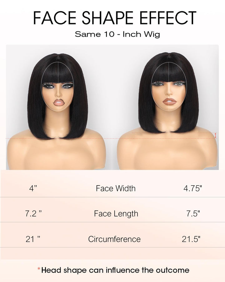 Tunfine Straight Bob Glueless Human Hair Wigs 2x4 Lace Front Wigs With Bangs Echthaar Perücke for Bl