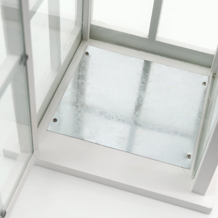 Dekovita 2er-Set Gartenlaterne 27cm/40cm - Holz-Laternen in Weiss mit Glas-Scheiben Henkel Deko-Late