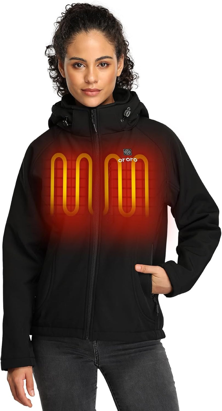ORORO Beheizbare Jacke Damen mit Powerbank, Slim Fit Beheizte Jacke Damen Heizjacke Bis zu 10 Stunde