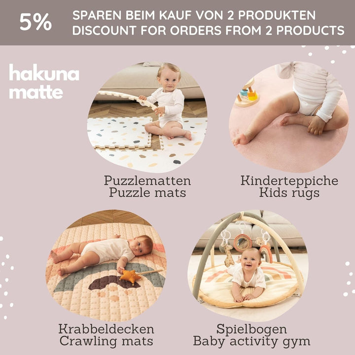 Gesteppte Krabbeldecke Baby 150cm, Safari Tiere– extra Dicke 1,5cm weiche Baby Krabbelmatte – Baby S