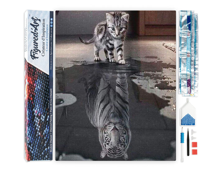 Figured'Art Diamond Painting Erwachsene 40x50cm Ganze Leinwand gerollt Katze und weisser Tiger 5D Bi
