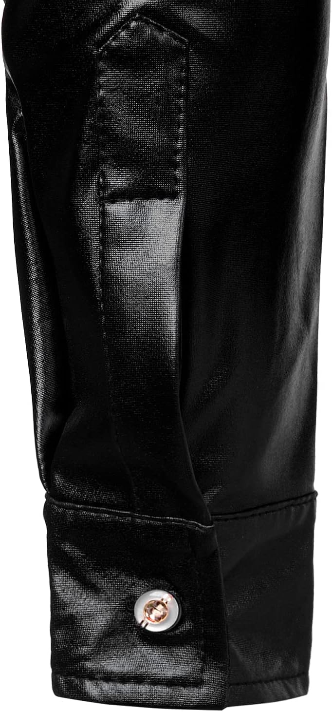 LucMatton Glänzende Metallic-Hemden für Herren, schmale Passform, Knopfleistenshirt, für Club, Rock,