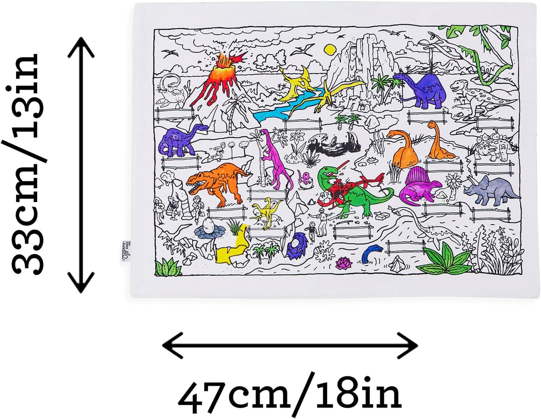 eatsleepdoodle Dinosaurier-Tischset zum Ausmalen in Seiner eigenen Baumwoll-Tragetasche, waschbar un