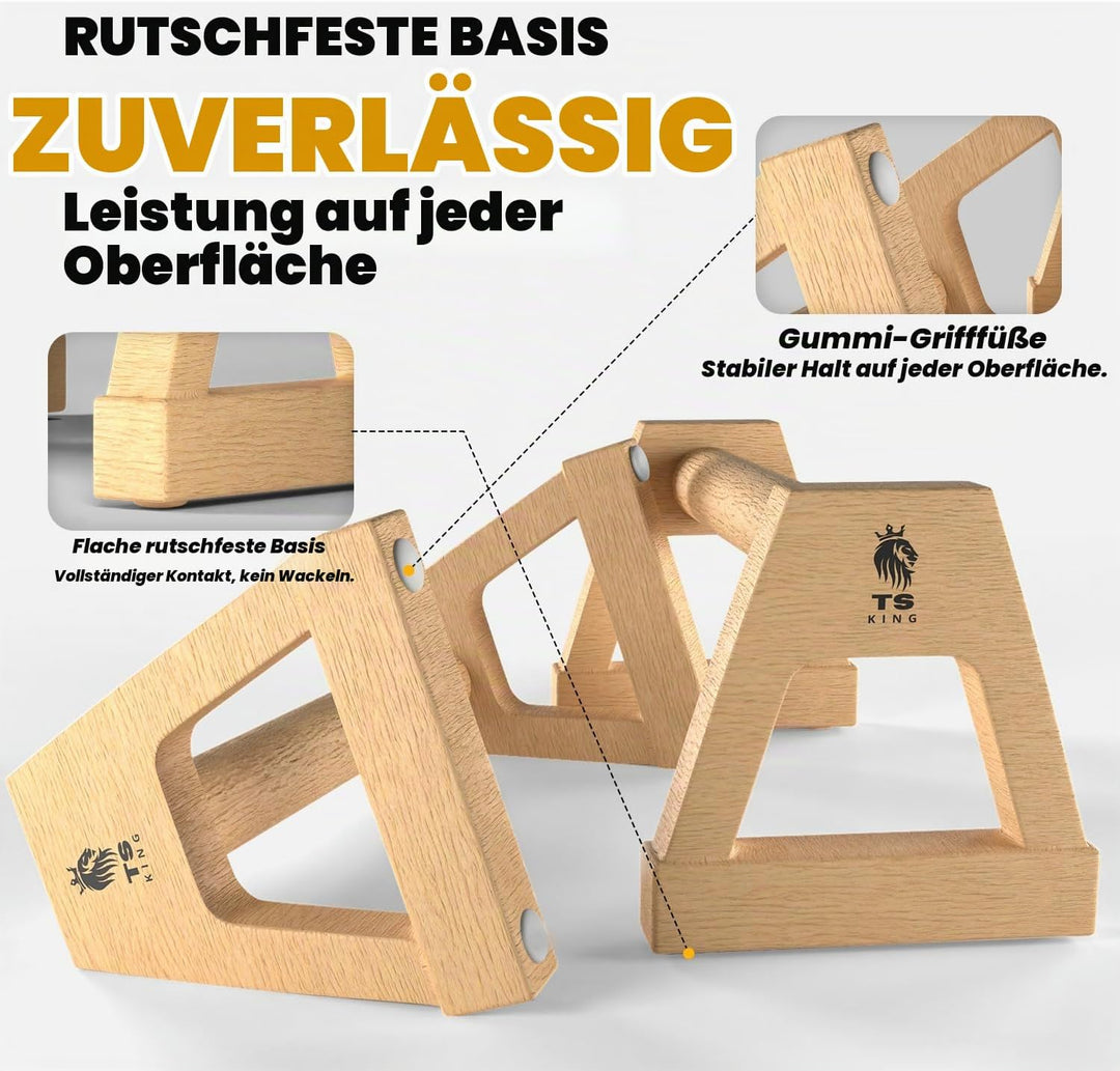 Grosse Liegestützgriffe – 2x rutschfeste &amp; gelenkschonende Holzgriffe – ideales Parallettes &amp; Calist