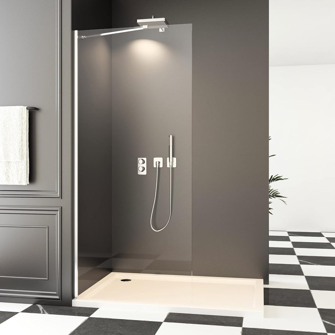 Walk in Duschwand 80x195 cm Walk in Dusche 6 mm Nano Sicherheitsglas Duschtrennwand mit Stabilisator