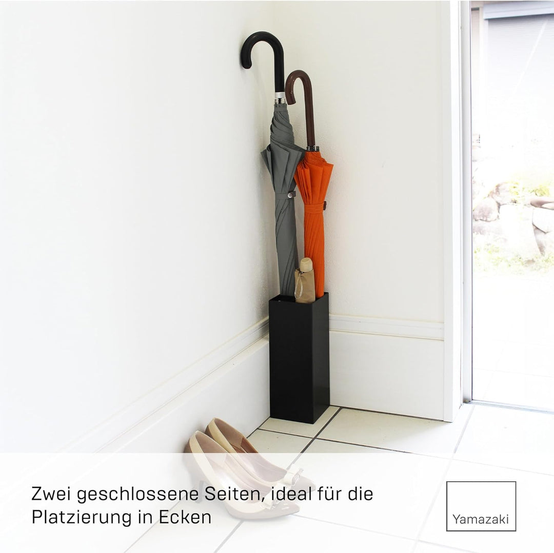 YAMAZAKI 'Smart' 6719 Schirmständer, Stahl, Polypropylene, Schwarz, kompakter Eckschirmständer, L 11