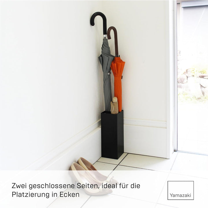 YAMAZAKI 'Smart' 6719 Schirmständer, Stahl, Polypropylene, Schwarz, kompakter Eckschirmständer, L 11