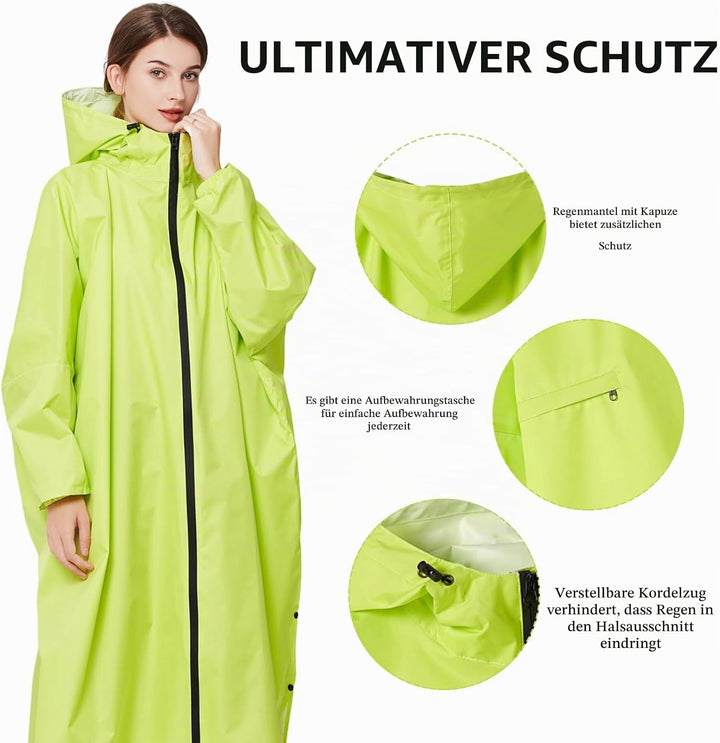Ynport Crefreak Damen Lange Wasserdichte Regenmäntel Leichter Regenponcho Packbare Outdoor-Regenbekl