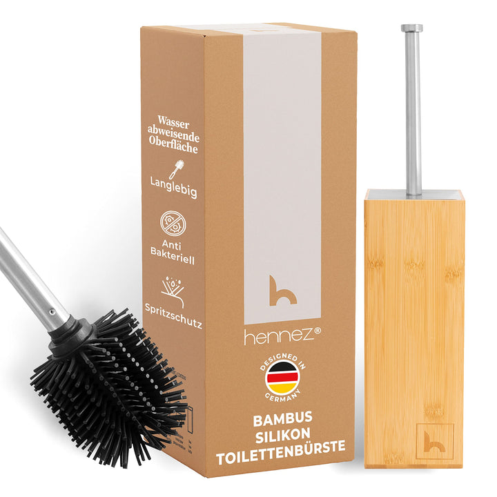 HENNEZ Toilettenbürste Silikon mit Bambus Bürstenhalter - Silikon Toilettenbürste mit Halter Toilett