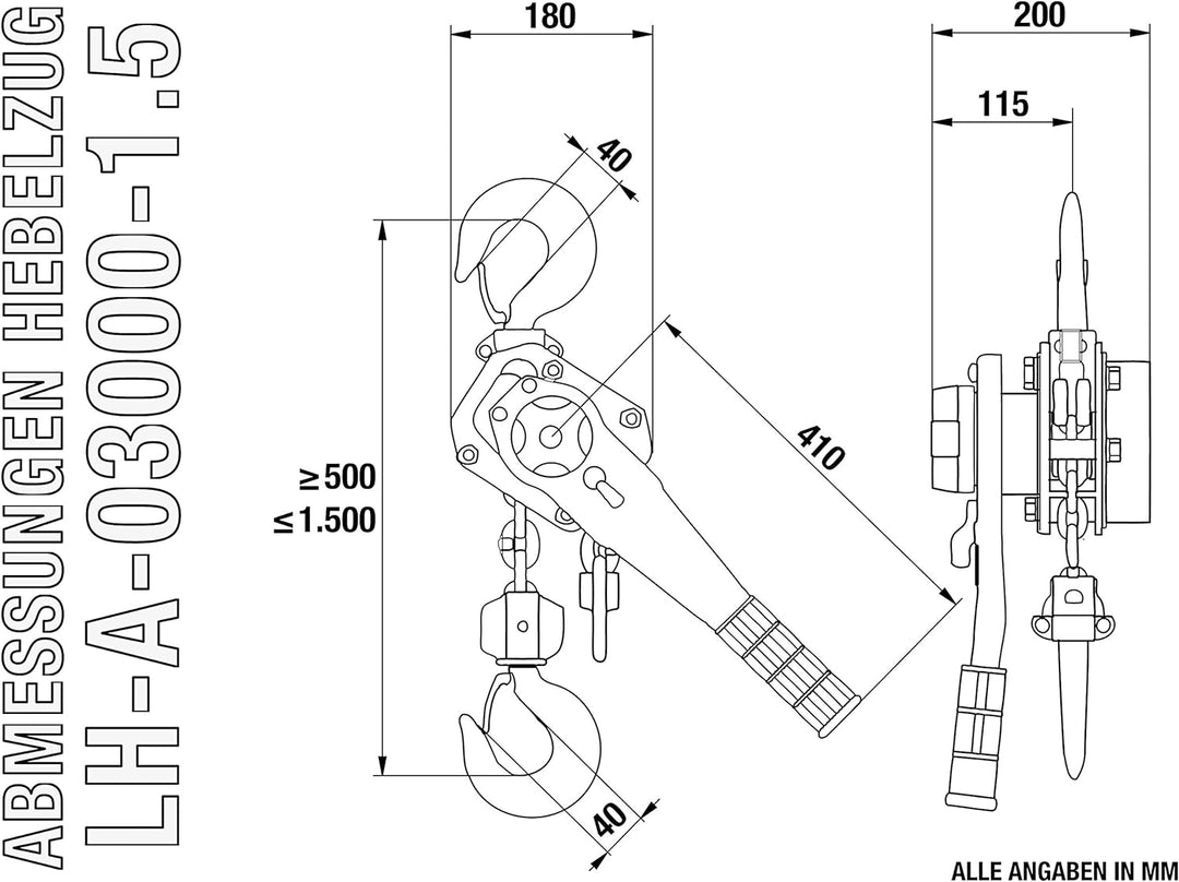 Rotek Hebelratschenzug 3.000kg Kapazität, 1,5m Kettenlänge, LH-A-3000-1.5 3000kg / 1,5m, 3000kg / 1,