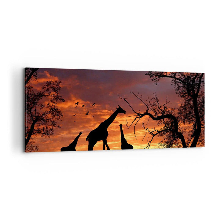 Wandbilder Dekoration Wohnzimmer Giraffe Afrika Sonne Safari Panorama Bilder auf Leinwand 120x50cm L
