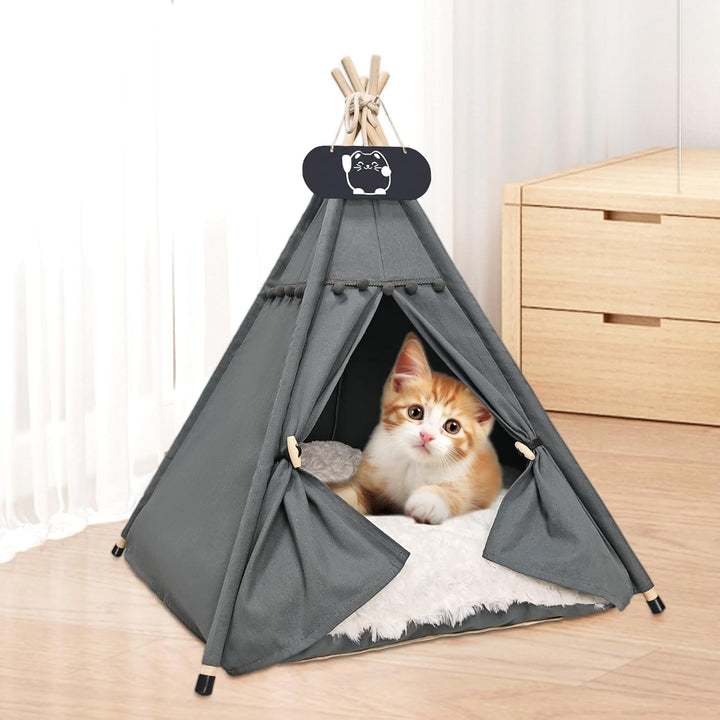 Tipi Zelt für Haustiere mit Doppelseitigem Kissen Hundezelt Abnehmbar und Waschbar Luxery Hundehöhle