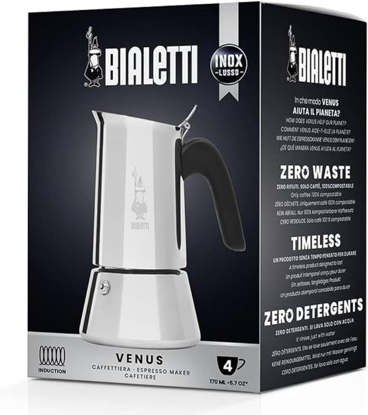 Bialetti Venus Espressokocher für induktion, Stahl, Silber, 0 cm, 400 4 tassen Old Venus, 4 tassen O