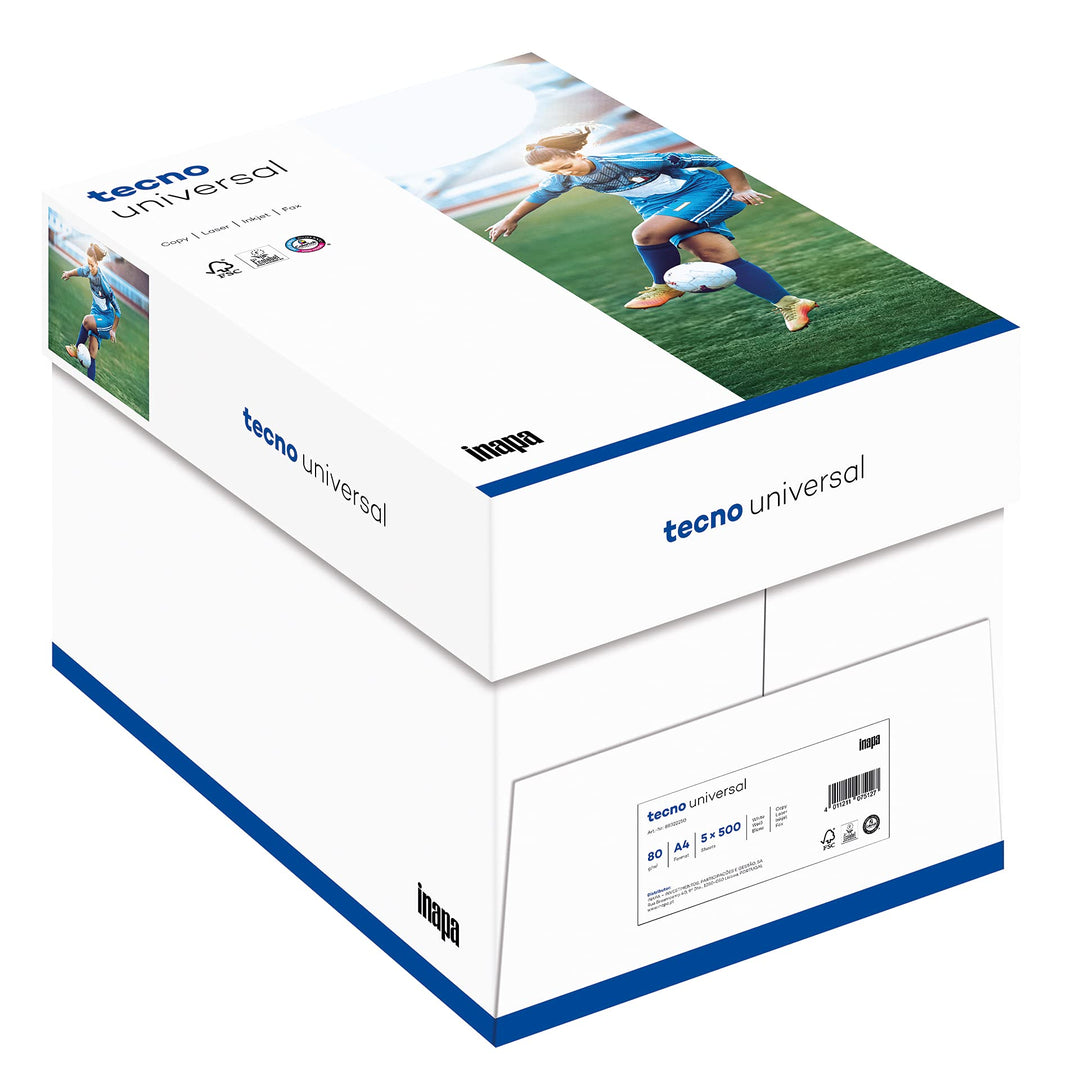 inapa Drucker-/ Kopierpapier tecno Universal: 80 g/m², A4, 2.500 Blatt (5x500), weiss – Allround-Pap