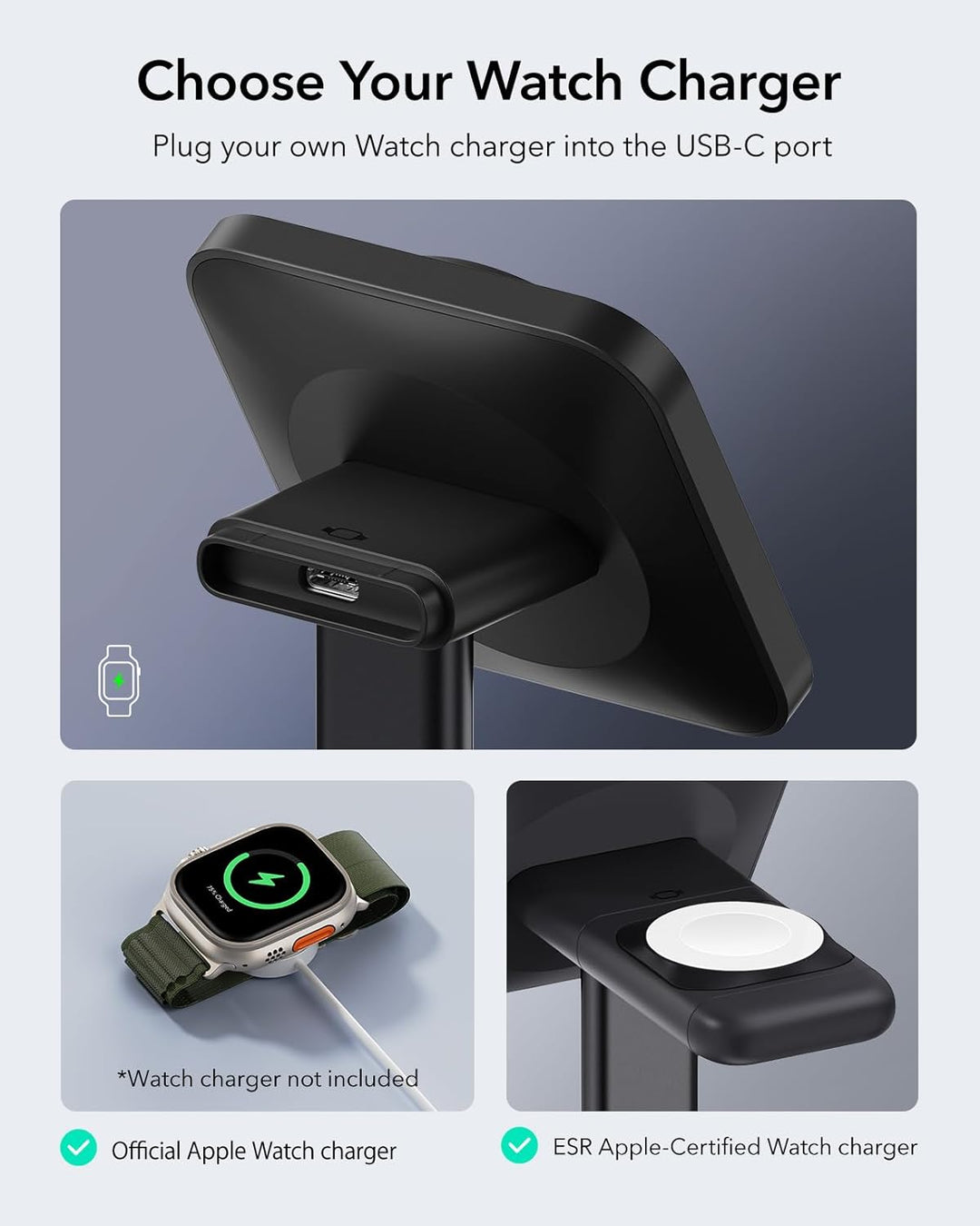 ESR 2 in 1-Ladestation für Apple, MagSafe-Ladestation für iPhone [Zertifiziert], Magsafe-Ladestation