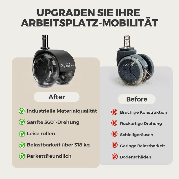 Sytopia Bürostuhl Rollen 10mm x 22 mm, Nur kompatibel mit 1KEA Stuhl (Nicht für 11mm stuhlrollen), 5