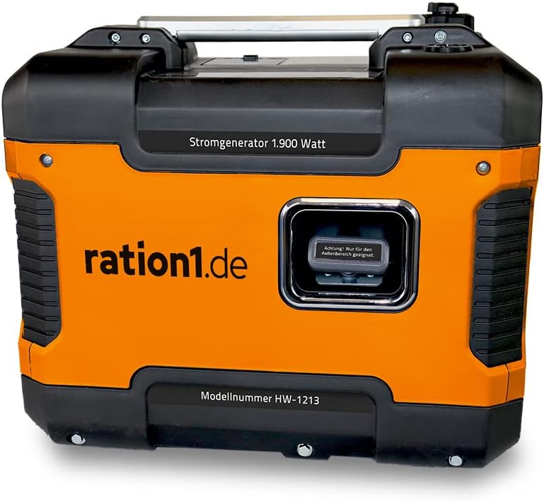 ration1 Notstrom Generator 1900 W, Benzin 4 Takt, reine Sinuswelle, Inverter, mit USB, 230 V Steckdo