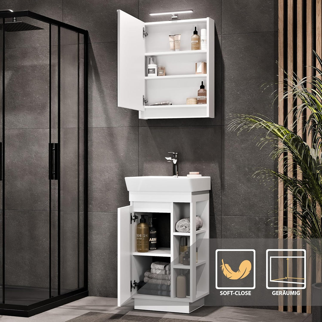 Planetmöbel Nyx Badmöbel Set 2-teilig Waschtisch mit Unterschrank 45 x 85,9 x 42 cm weiss, Waschtisc
