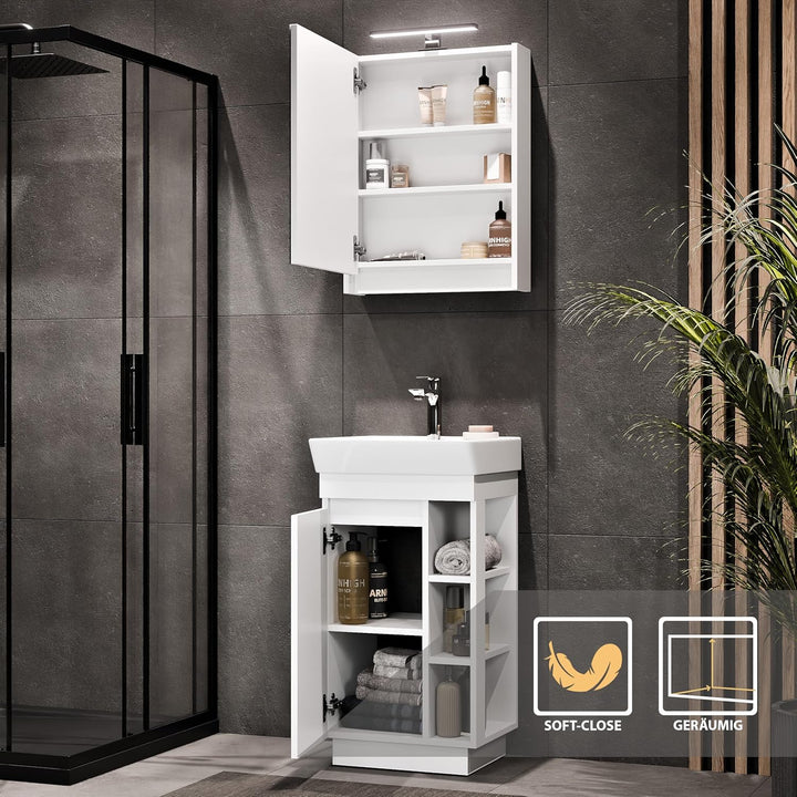 Planetmöbel Nyx Badmöbel Set 2-teilig Waschtisch mit Unterschrank 45 x 85,9 x 42 cm weiss, Waschtisc