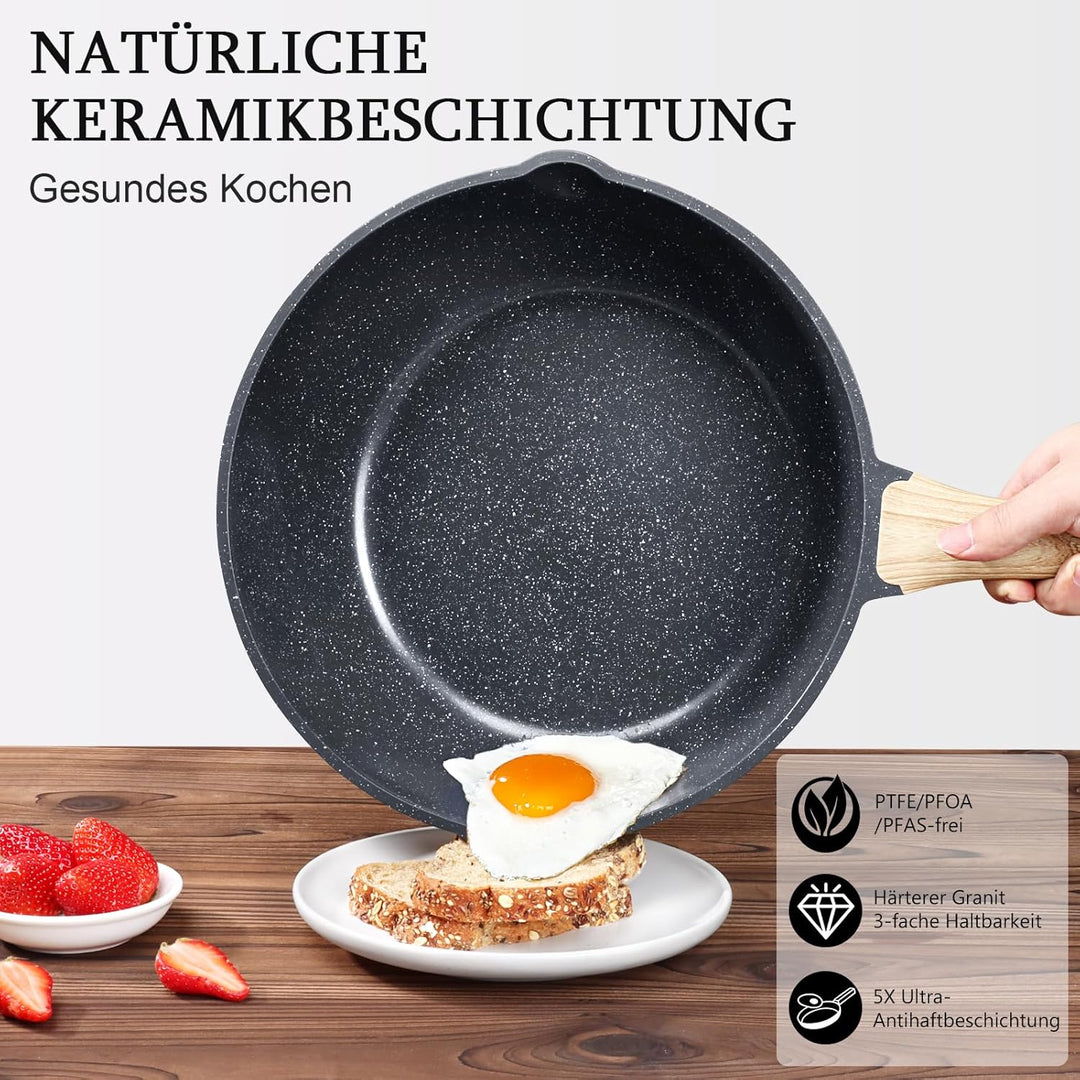 Schmorpfannen Bratpfannem 30cm Hoher Rand, Antihaft Wokpfanne mit Deckel, 5.1L Keramik-Antihaftbesch