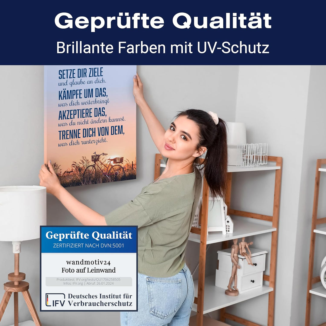 wandmotiv24 Motivations Motiv als Leinwandbild, 100x75cm, Hochformat, Motivation, setze dir Ziele, F