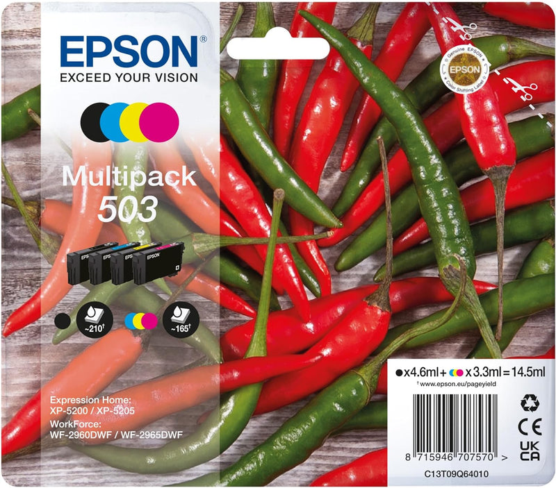 Epson Original 503 Tinte Chili Multipack 4-farbig Standard, XP-5200 XP-5205 WF-2960DWF WF-2965DWF, R