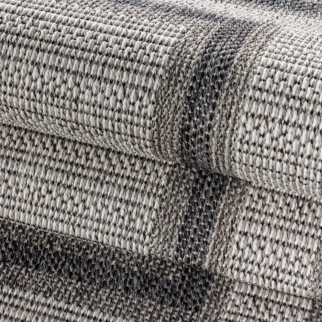 In- & Outdoor Läufer Teppich Robuster, Modern Bordüre Design, Rechteckig, Creme und Grau Farbe, Wett