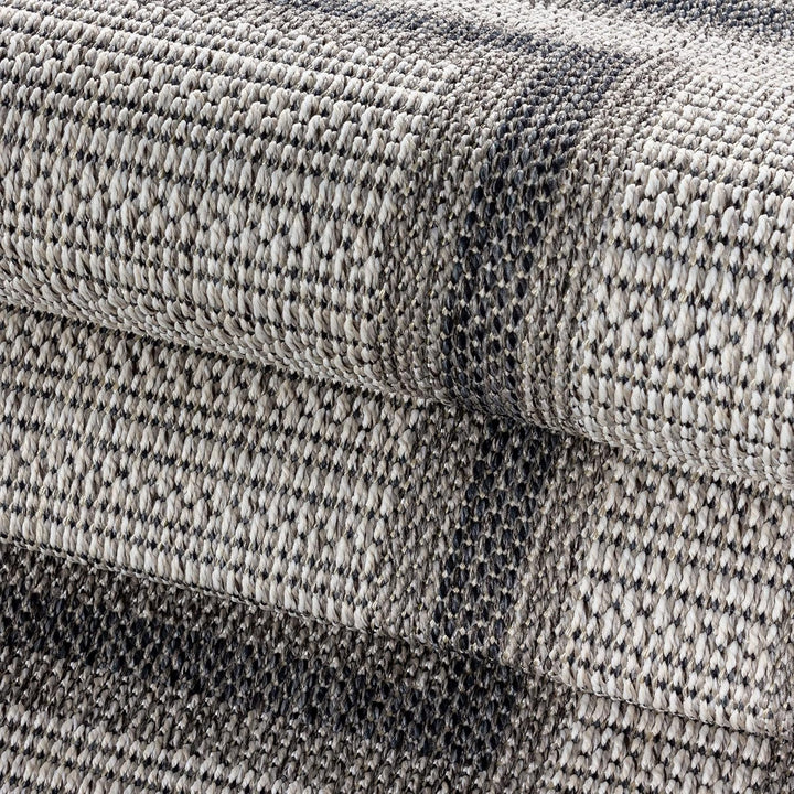 In- & Outdoor Teppich Robuster, Modern Bordüre Design, Rechteckig, Creme und Grau Farbe, Flachgewebe