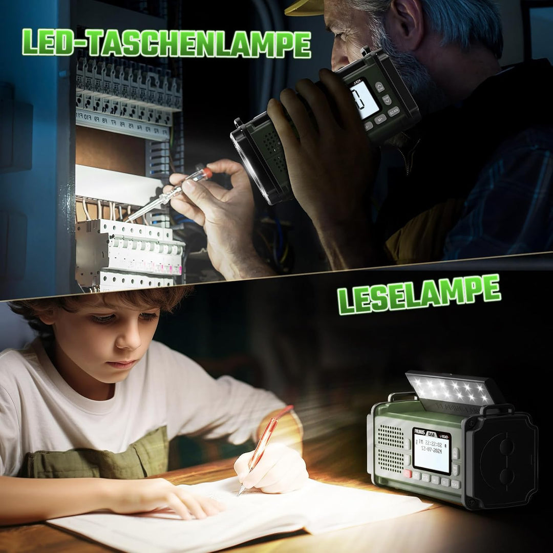 PRUNUS J-924 Digital Radio DAB/DAB+/UKW, Kurbelradio Notfall mit 10000mAh Akku, DAB Radio mit Blueto