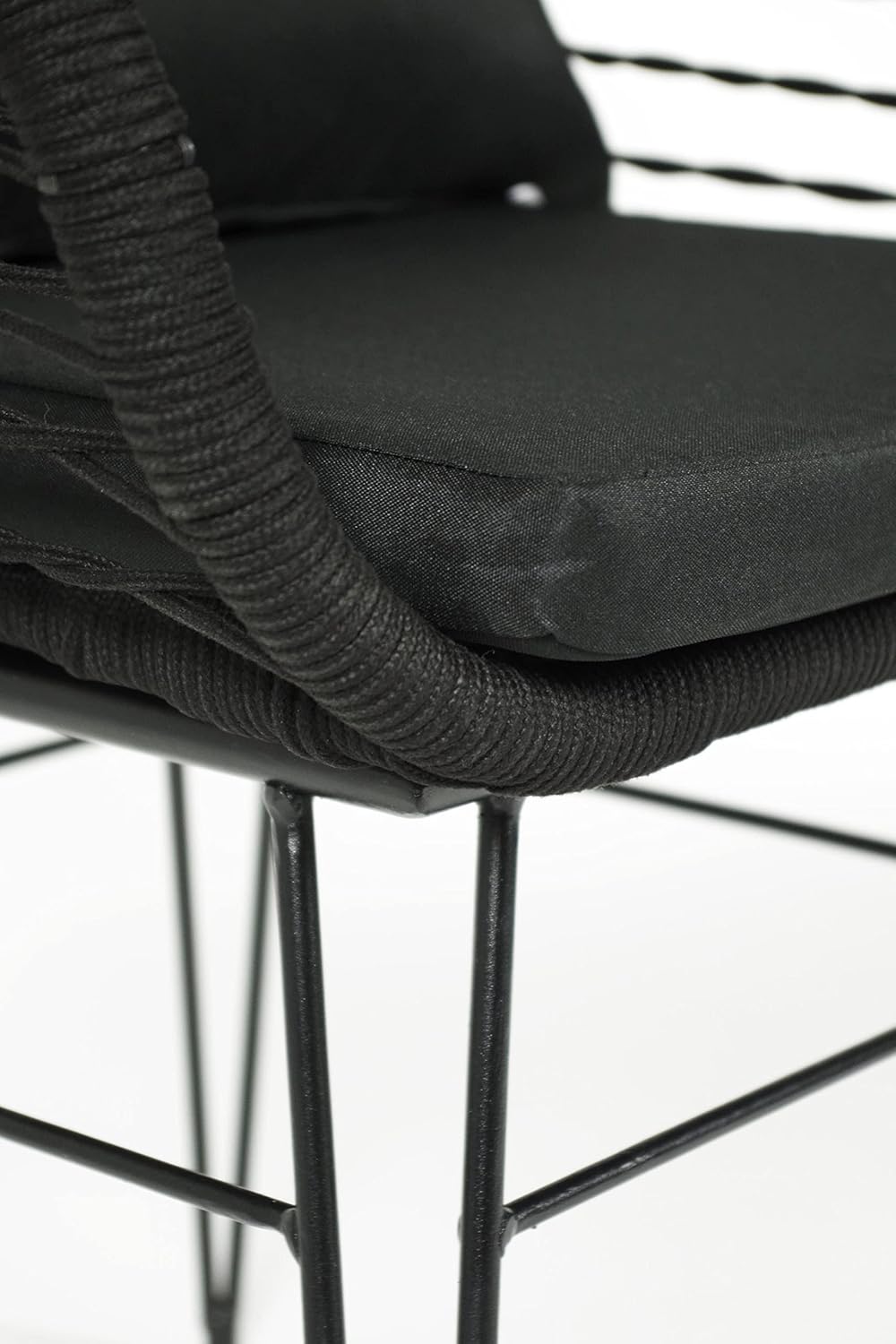 Kobolo Esszimmerstuhl Stuhl - Retro-Look-Black - Schwarz - Metall und Seil - inkl. Kissen