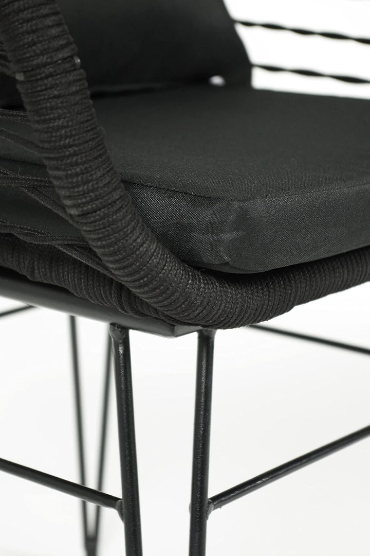 Kobolo Esszimmerstuhl Stuhl - Retro-Look-Black - Schwarz - Metall und Seil - inkl. Kissen