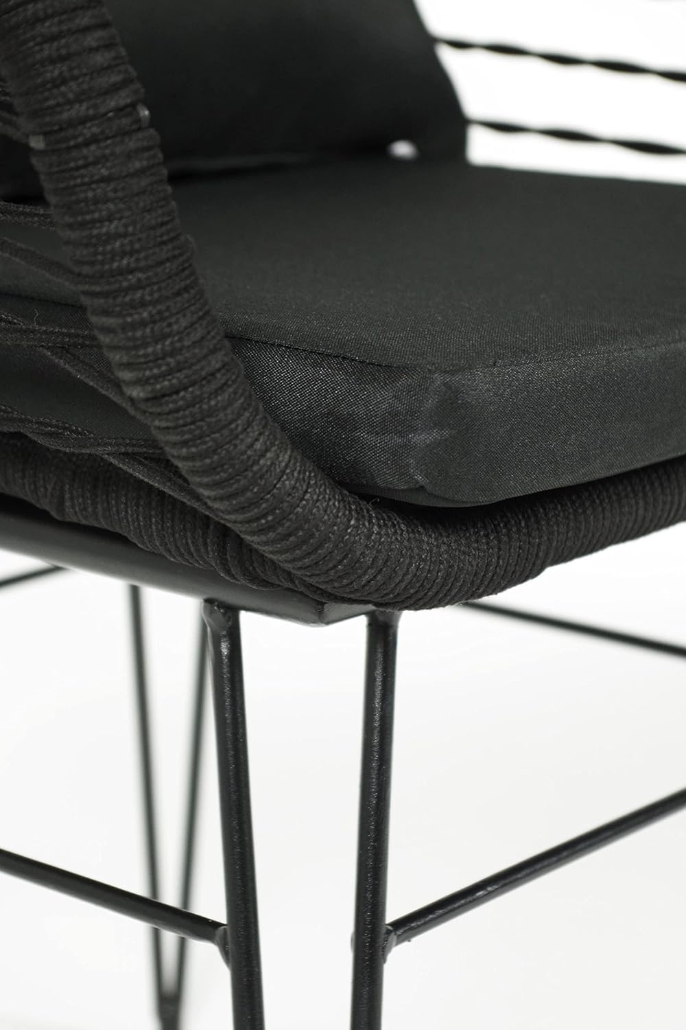 Kobolo Esszimmerstuhl Stuhl - Retro-Look-Black - Schwarz - Metall und Seil - inkl. Kissen