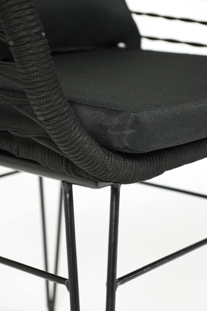 Kobolo Esszimmerstuhl Stuhl - Retro-Look-Black - Schwarz - Metall und Seil - inkl. Kissen