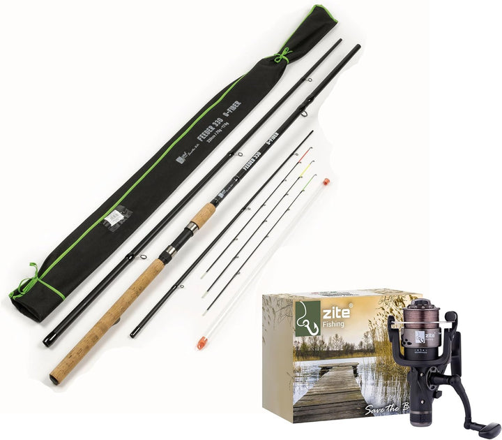 Zite Fishing Feeder-Set - Feederrute 3,60m mit Wechselspitzen - Freilaufrolle mit Schnur Bespult als