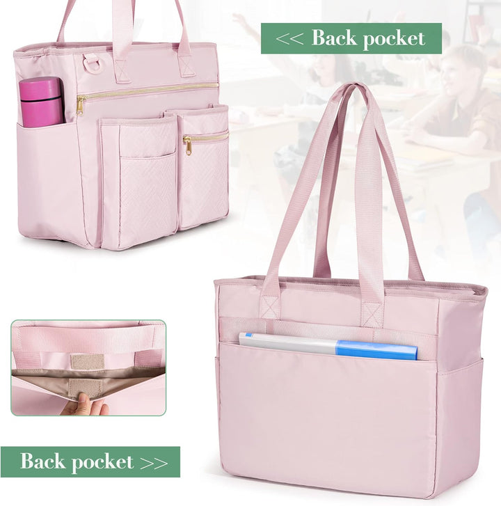 Fasrom Teacher Arbeitstasche mit Fächern für Laptop, Grosse Laptoptasche für Lehrer Rosa, Rosa