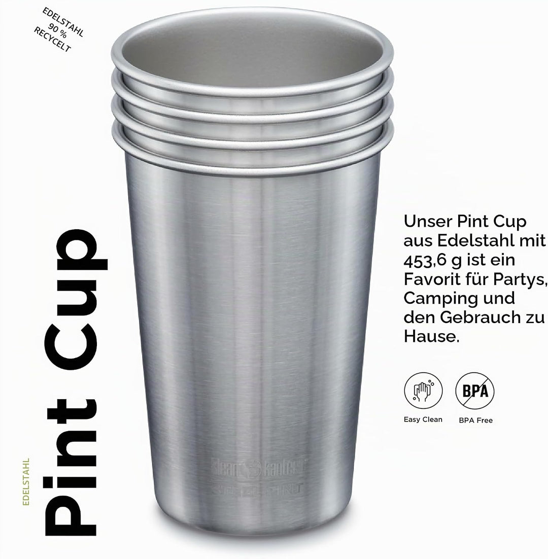 Klean Kanteen Classic Trinkflasche, Edelstahl, Silber, 473ml, 4-Einheiten 473ml - 4er Pack, 473ml -