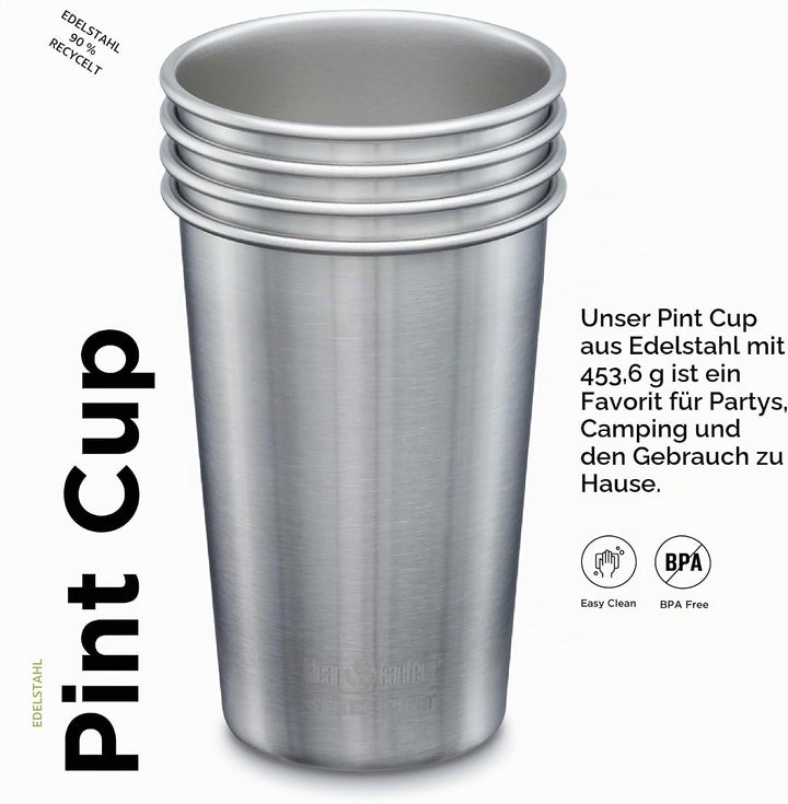 Klean Kanteen Classic Trinkflasche, Edelstahl, Silber, 473ml, 4-Einheiten 473ml - 4er Pack, 473ml -