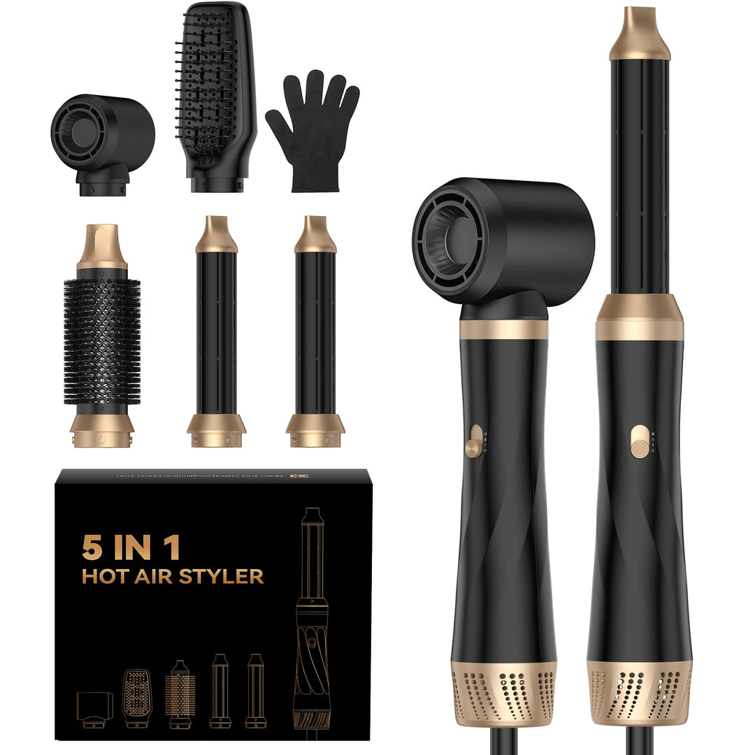 Airstyler 5 IN 1, 1000W Hairstyler Lockenstab Föhnbürste mit warmluftbürste，rundbürstenföhn, Haarglä