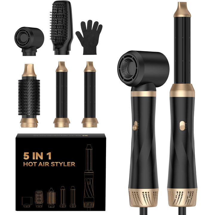Airstyler 5 IN 1, 1000W Hairstyler Lockenstab Föhnbürste mit warmluftbürste，rundbürstenföhn, Haarglä