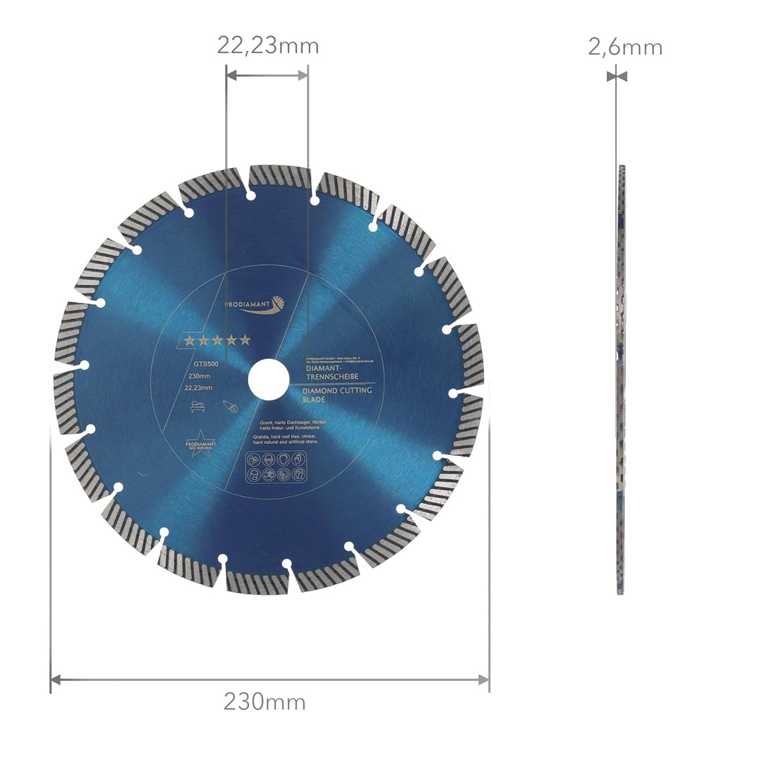 PRODIAMANT Fastcut Highspeed Diamant-Trennscheibe 230 mm x 22,23 mm für sehr harte Baustoffe wie Kal