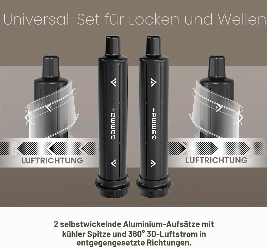 Gamma+ Lockenaufsatz-Set Curls & Waves | 2 Selbstaufrollende Zylinder für Locken und Wellen | Kompat