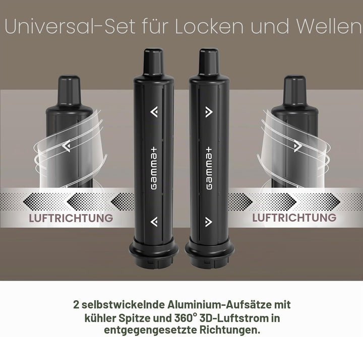 Gamma+ Lockenaufsatz-Set Curls & Waves | 2 Selbstaufrollende Zylinder für Locken und Wellen | Kompat