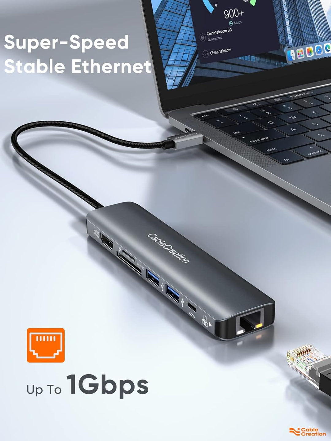 CableCreation USB C Hub,7 in 1 Multiport Adapter mit HDMI 4K 60Hz,Ethernet 1Gbps, 100W PD, SD, Micro