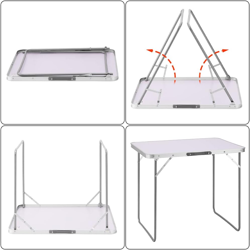 BAKAJI Campingtisch Picknick, weiss, Gestell aus Aluminium, zusammenklappbares System mit Tragegriff
