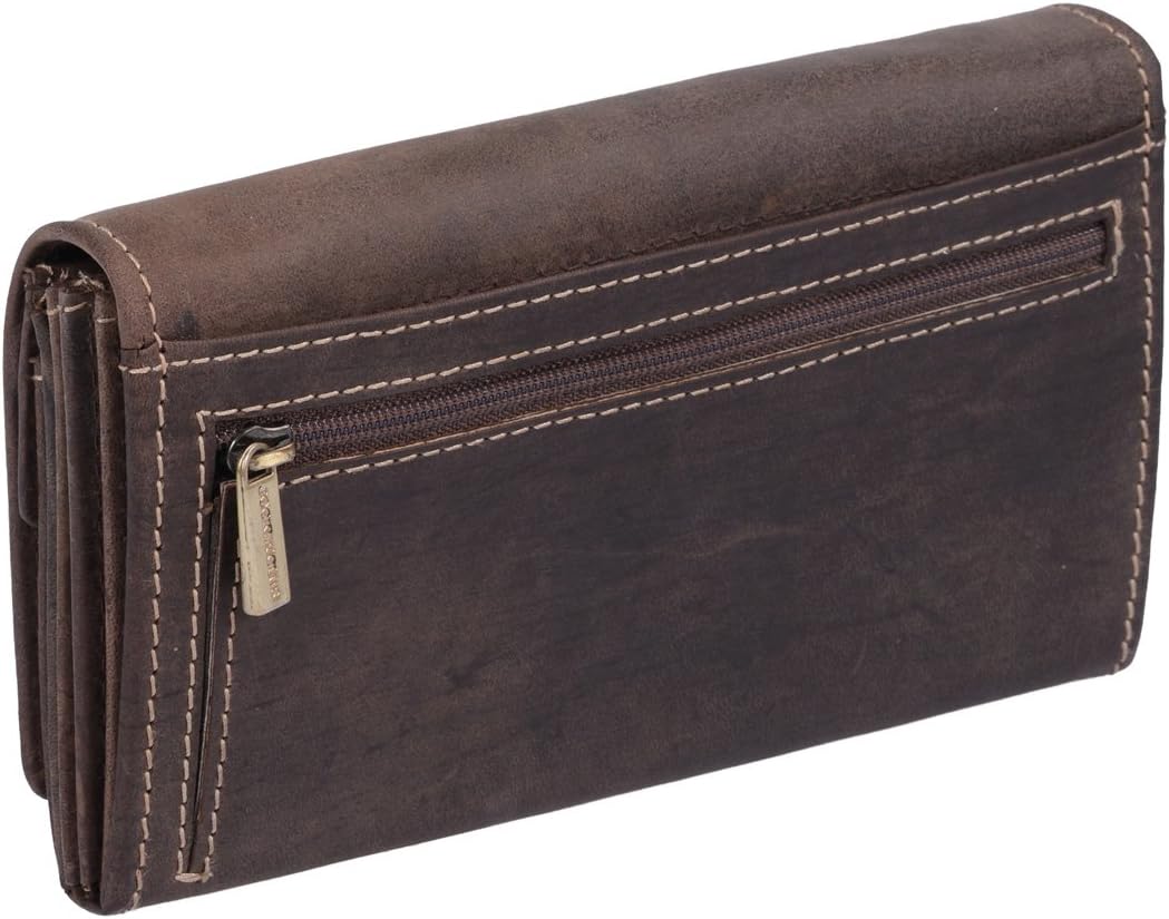 LEAS Damenbörse mit RFID Schutzfolie gegen Datendiebstahl Echt-Leder, dunkelbraun Vintage-Collection