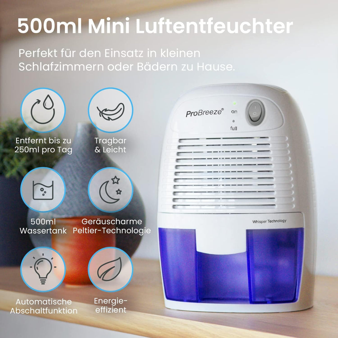 Pro Breeze Luftentfeuchter Mini 500ml Entfeuchter gegen Feuchtigkeit, Schmutz und Schimmel in kleine
