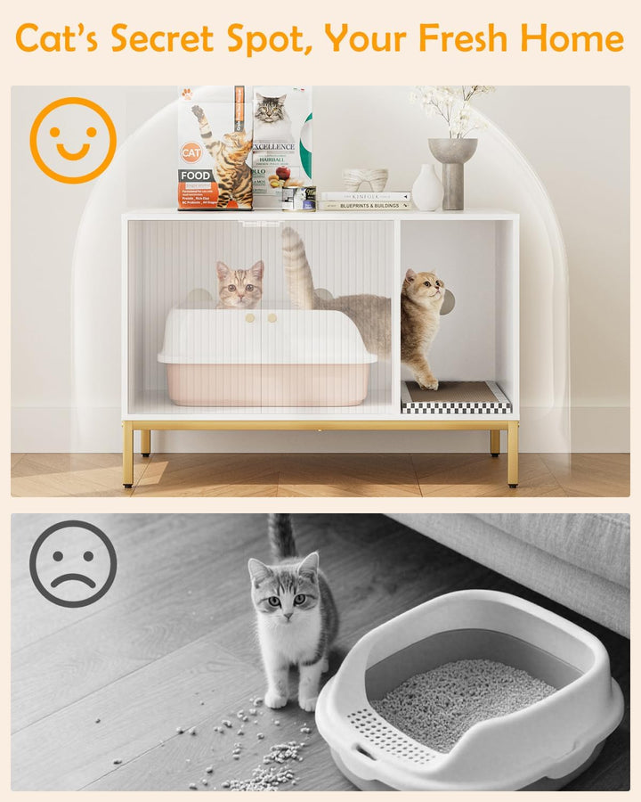 Katzenklo Schrank, Katzenkloschrank mit Doppeltüren, Katzenhaus mit Kratzmatte, hohe Beine, für Katz